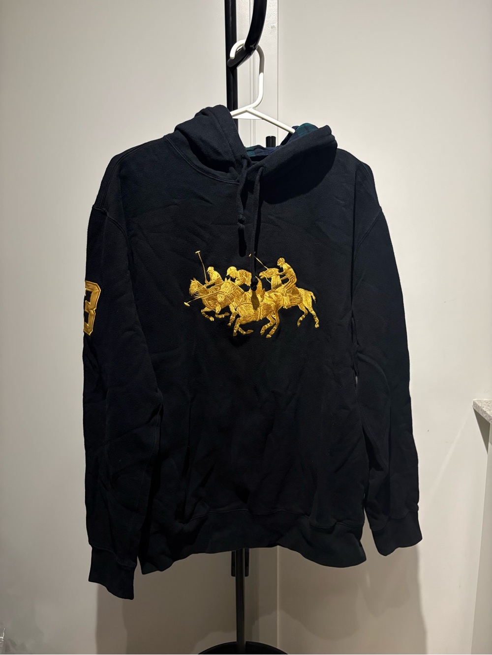 Ralph Lauren Black Crewneck Sweatshirt with Gold Polo Embroidery